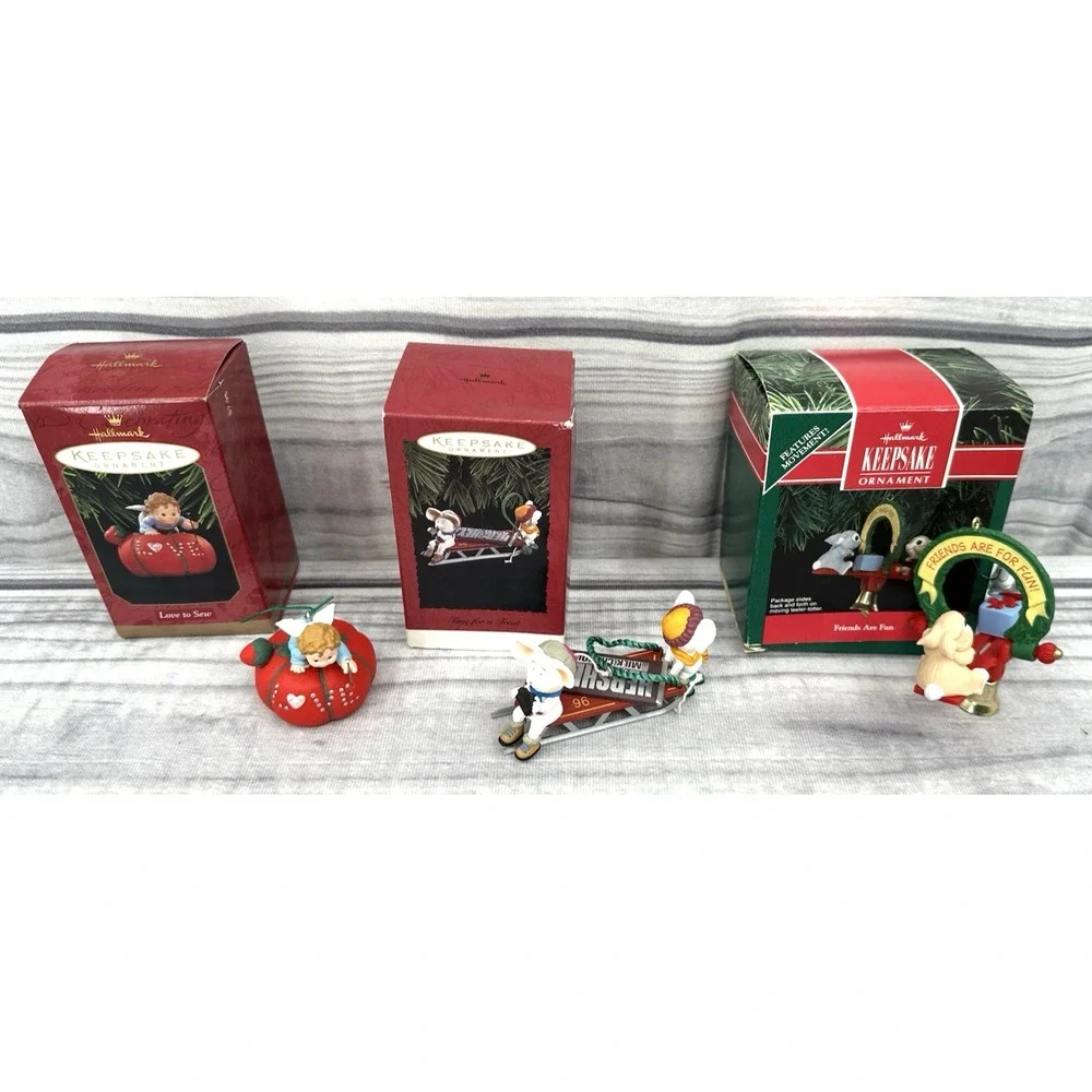 HALLMARK KEEPSAKE ORNAMENT TIME FOR A TREAT 96 FRIENDS ARE FUN 91 LOVE TO SEW 97
